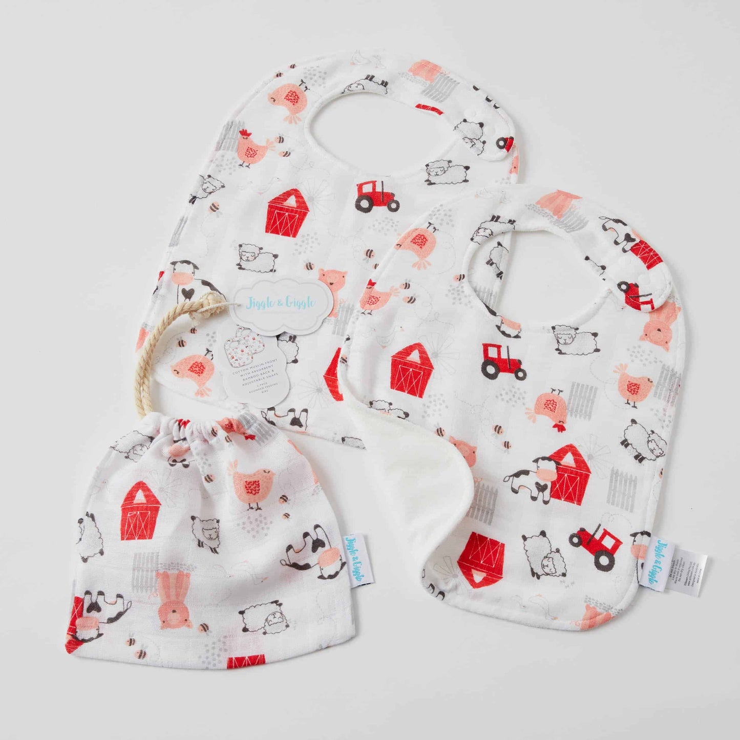 Muslin Bib 2pk - Farm Animals