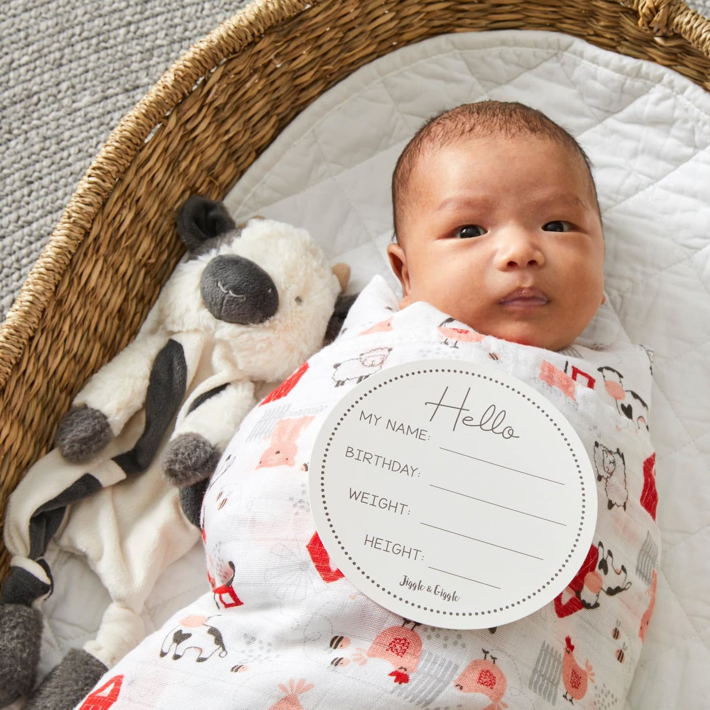 Muslin Wrap & Arrival Card - Farm Animals