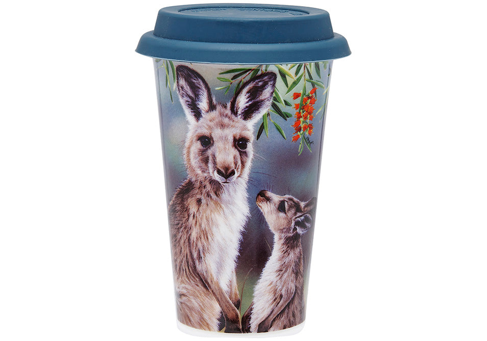 Fauna of Aus - Kangaroo & Joey Double Walled Travel Mug