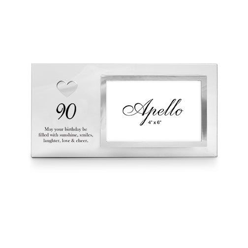 90th Birthday Heart Glass Frame