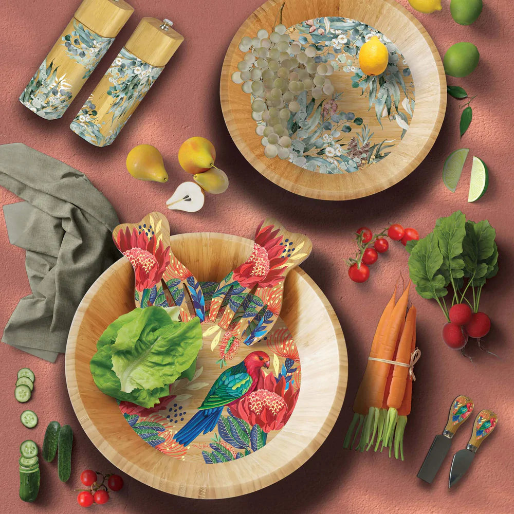 Bamboo Salad Bowl and Salad Forks - Crimson King