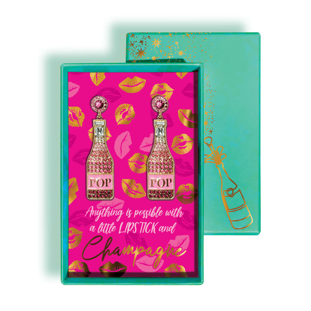 Fashion Earrings: Anything is Possible - Pink Champagne Bottles