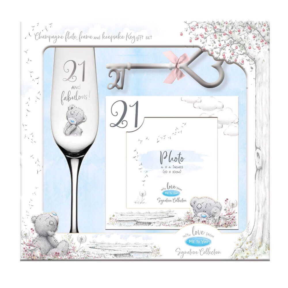 Me to You Tatty Teddy - 21st Birthday Champagne Flute, Frame and Keepsake Key Gift Set