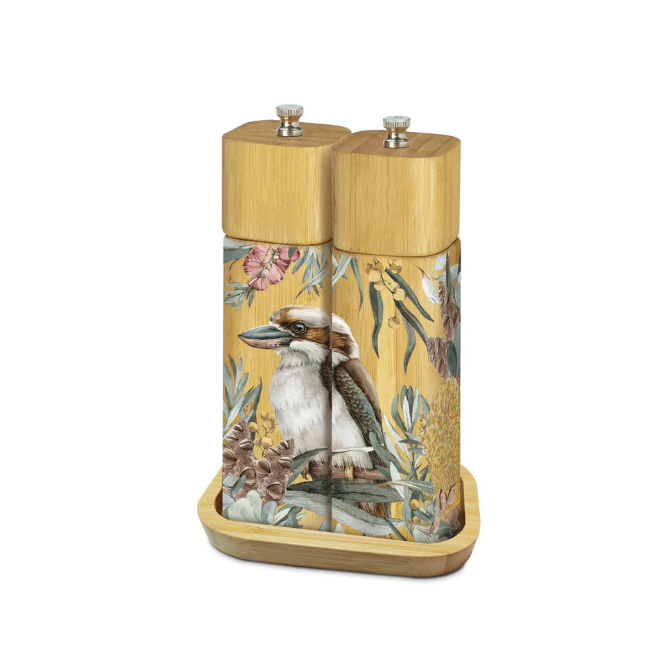 Bamboo Salt & Pepper Grinder Set with Tray - Bush Guardian