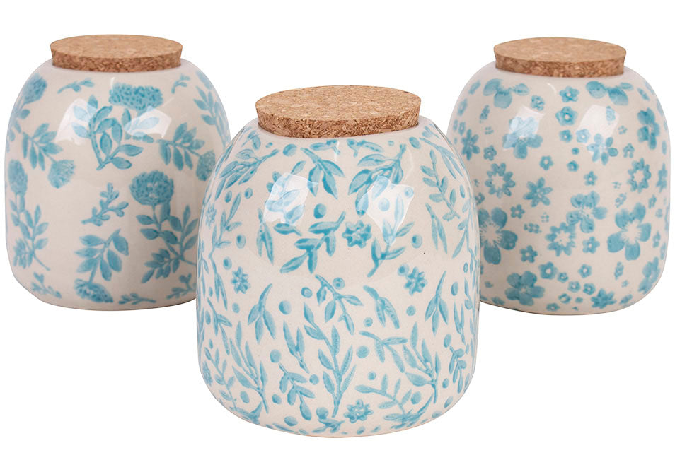 Positano Orbit Aqua Floral Canister - Assorted Set of 3