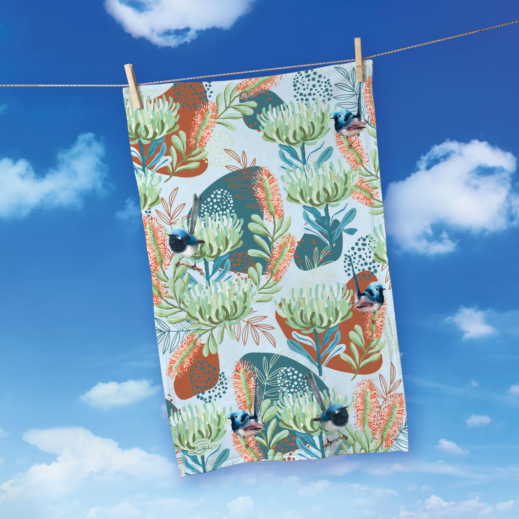Cotton Tea Towel - Blue Wren