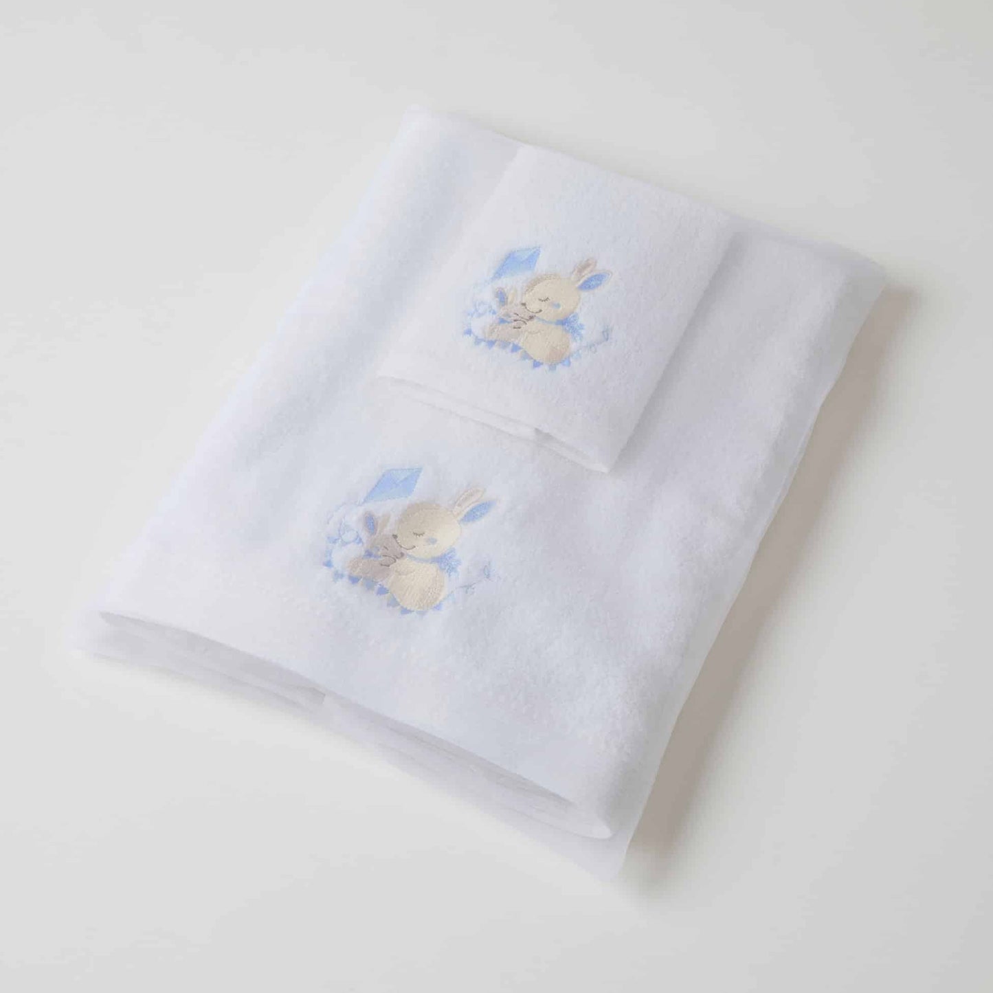 Bath Towel & Face Washer in Organza Bag - Blue Bunny