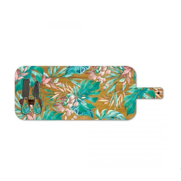 Large Bamboo Serving Board with Cheese Knives - Turquoise Tranquility