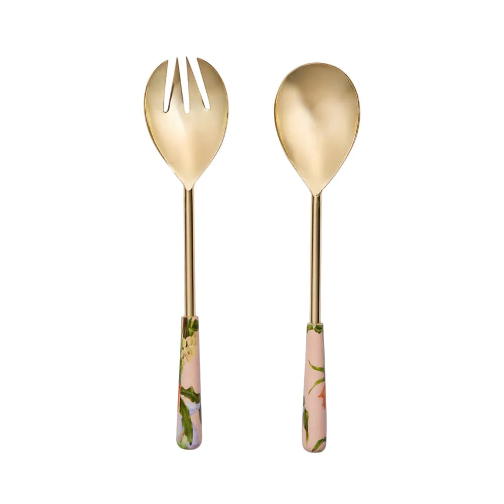 Enchanted Summer Pink - Brass Salad Servers Set of 2