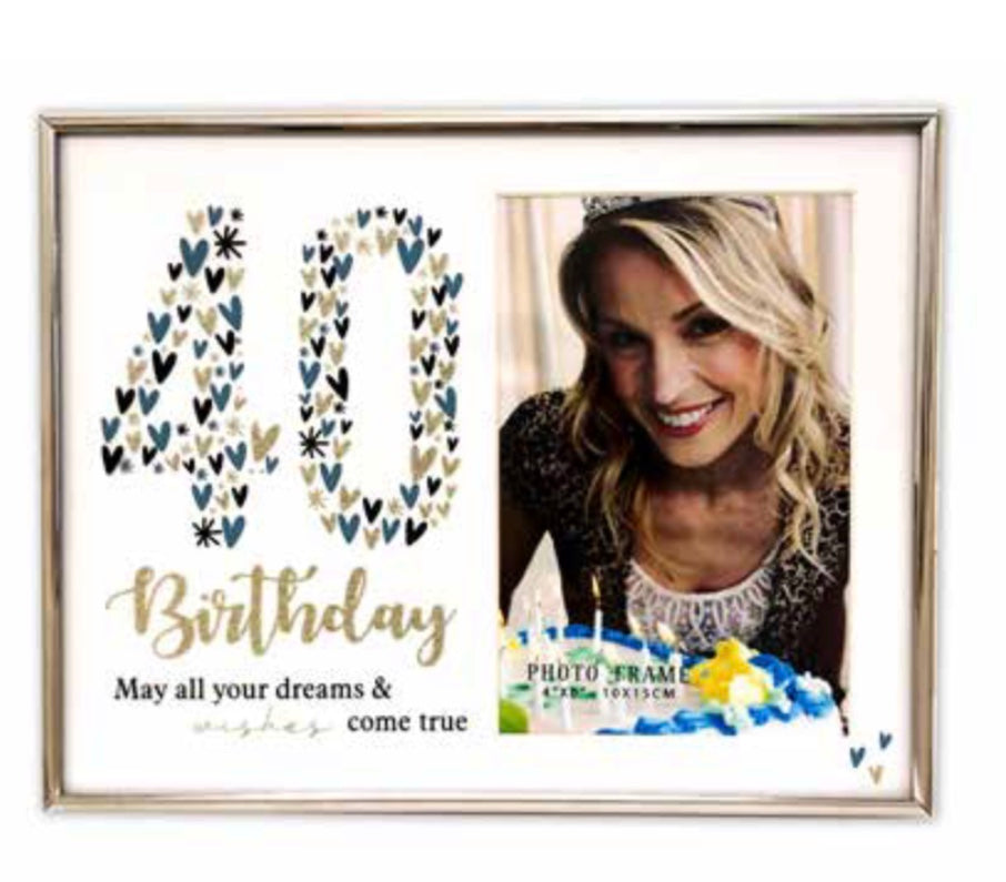 40th Birthday Glass Glitter Photo Frame