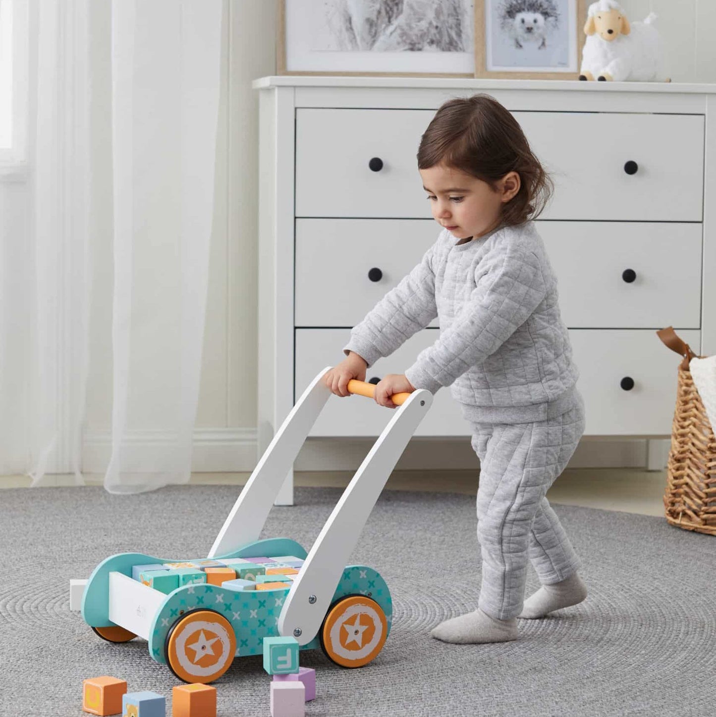 Wooden Baby Walker with Blocks