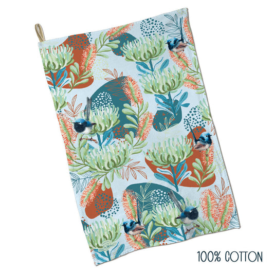 Cotton Tea Towel - Blue Wren