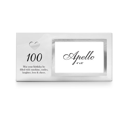 100th Birthday Heart Glass Frame