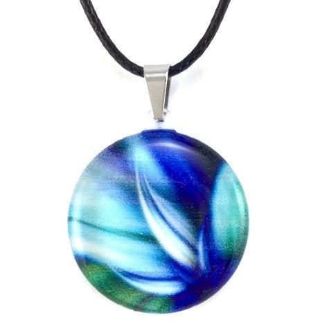 Huia Giftware Pendant - Round Circle Feathers (Blue)