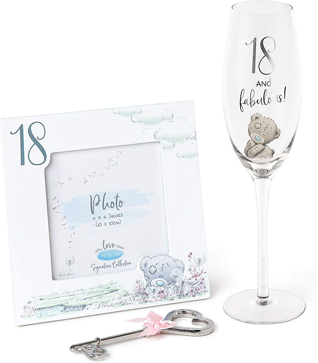 Me to You Tatty Teddy - 18th Birthday Champagne Flute, Frame and Keepsake Key Gift Set