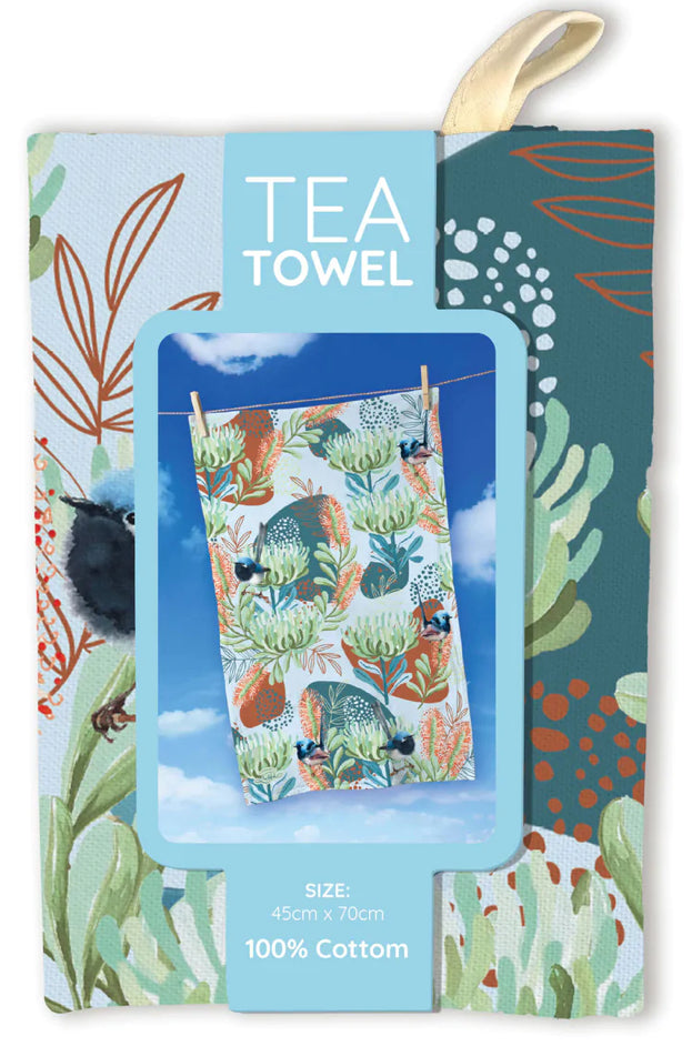 Cotton Tea Towel - Blue Wren