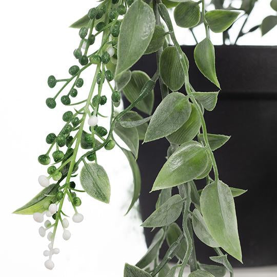 Leaf & Berry Hanging Bush in Pot - Grey & White 73cm