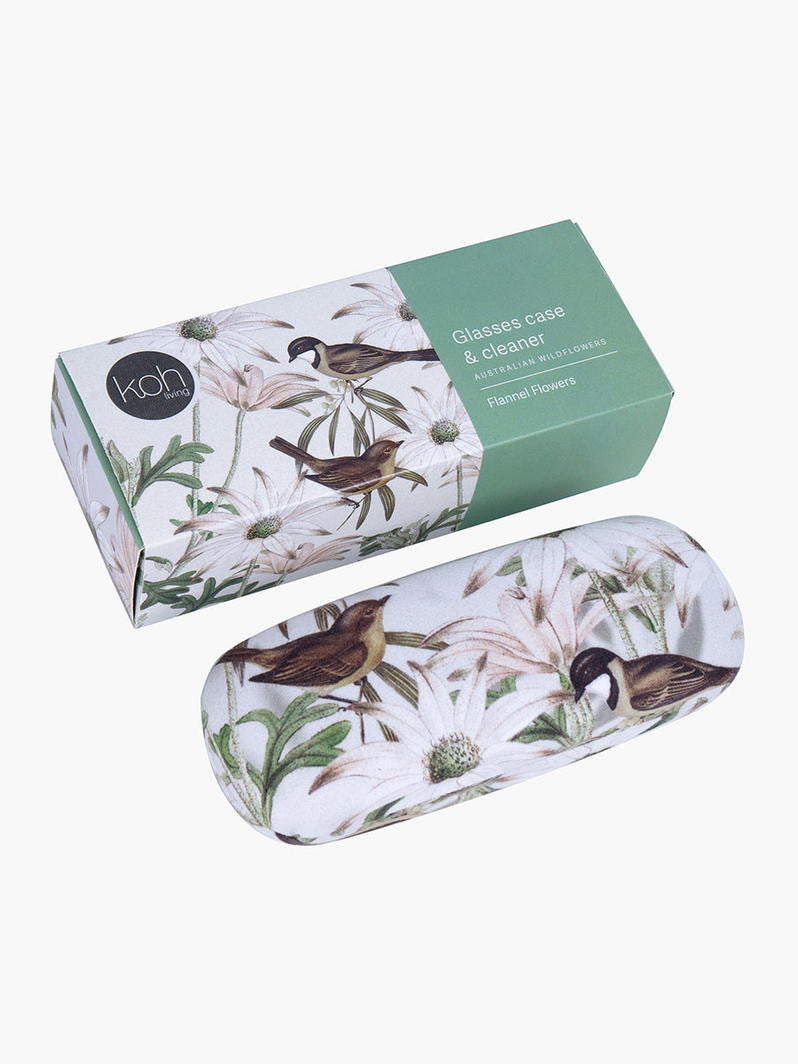 Flannel Flowers Glasses Case and Lens Cleaner Set