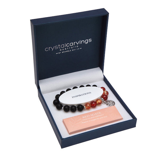 Tree of Life Bracelet - Matte Black Agate, Red Agate & Amber