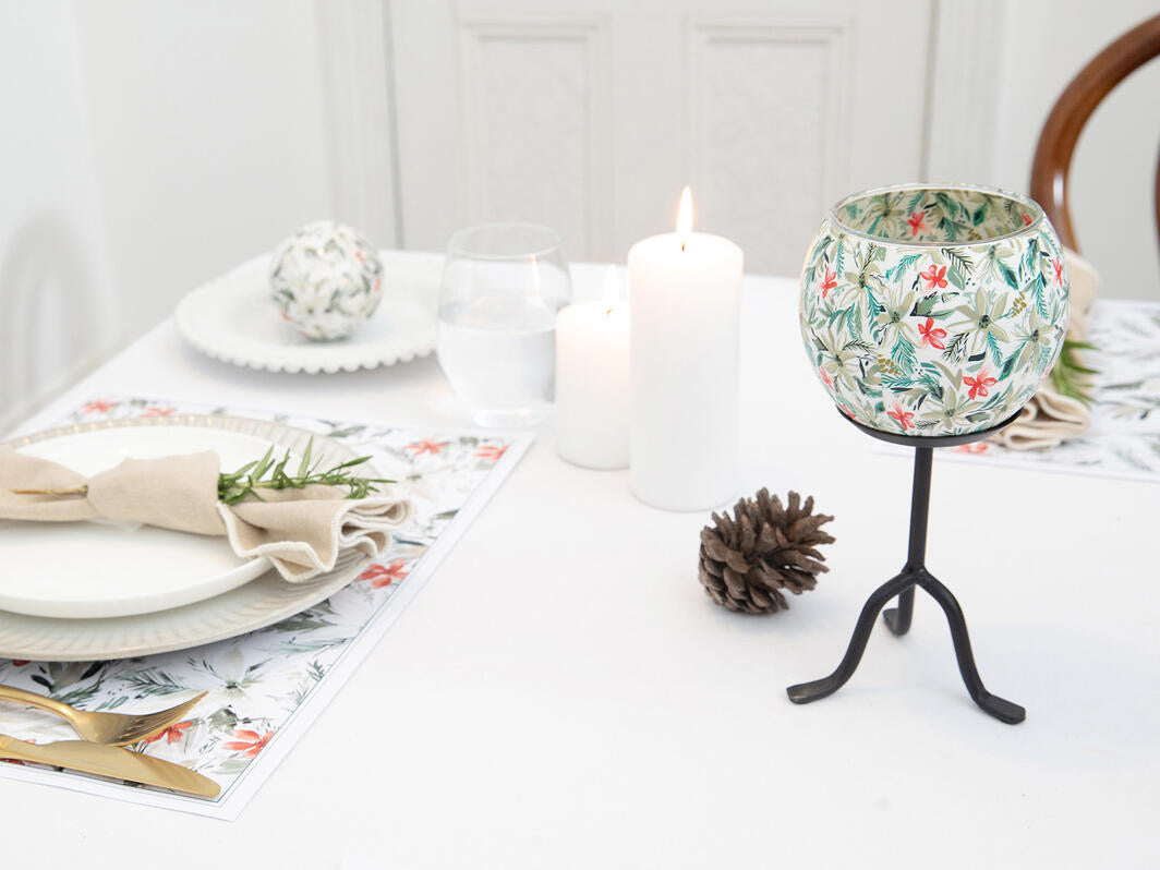 White Poinsettias Tealight Candle Holder
