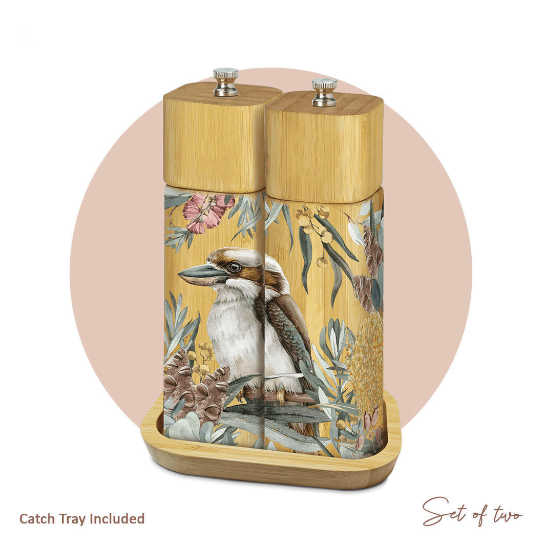 Bamboo Salt & Pepper Grinder Set with Tray - Bush Guardian