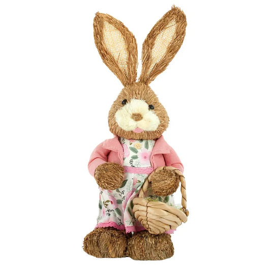 Celeste Straw Bunny Holding Basket with Eggs