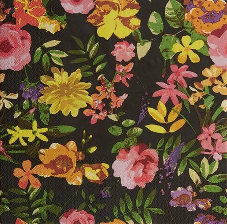 Floral Multi/Black Napkin (20 Pack)